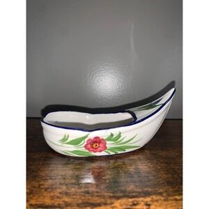 Vintage French Breton Porcelain Boat Decor Hand Painted Blue‎ Floral 1950s